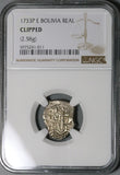 1733 NGC Bolivia Cob 1 Real Potosi XF Spain Colonial Silver Coin (21122201C)