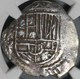 1574 NGC AU 55 Bolivia 2 Reales Silver Philip II Spain Colony Cob Coin POP 1/0 (21021601D)