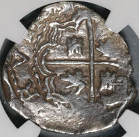 1574 NGC AU 55 Bolivia 2 Reales Silver Philip II Spain Colony Cob Coin POP 1/0 (21021601D)