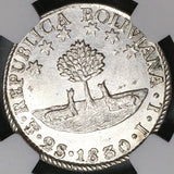 1830 NGC AU 58 Bolivia 2 Soles Alpaca Silver Coin (22120202D)
