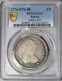 1776 PCGS F 12 Bolivia 4 Reales Potosi Charles III Potosi Silver Coin (22120201C)