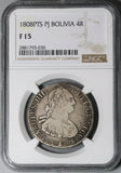 1808 NGC F 15 Bolivia 4 Reales Potosi Charles IV Potosi Spain Colonial Silver Coin (22102304C)