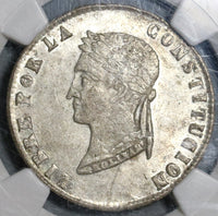 1854 NGC AU 58 Bolivia 4 Soles Alpaca Lustrous Silver Coin (20021401C)