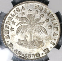 1854 NGC AU 58 Bolivia 4 Soles Alpaca Lustrous Silver Coin (20021401C)