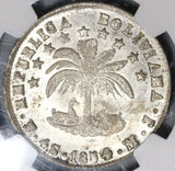 1854 NGC AU 58 Bolivia 4 Soles Alpaca Lustrous Silver Coin (20021401C)