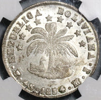 1854 NGC AU 58 Bolivia 4 Soles Alpaca Lustrous Silver Coin (20021401C)
