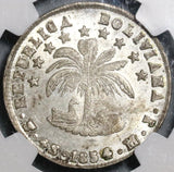1854 NGC AU 58 Bolivia 4 Soles Alpaca Lustrous Silver Coin (20021401C)