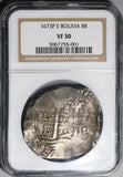 1673 NGC VF 30 Bolivia Cob 8 Reales Spain Pirate Silver 3 Dates Coin (20071102C)