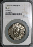 1766 NGC XF 45 Bolivia 8 Reales Cob Spain Colonial Dollar Silver Coin (21102401C)