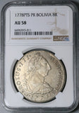 1778 NGC AU 58 Bolivia Charles III 8 Reales Spain Colonial Silver Coin (23041401C)