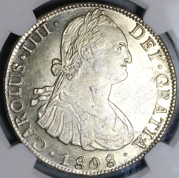 1808 NGC AU 58 Bolivia Charles IIII 8 Reales Spain Colonial Silver Coin (21122501C)