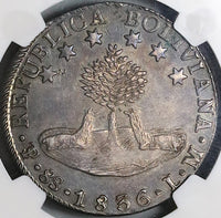 1836 NGC AU 53 Bolivia 8 Soles Bolivar Potosi Alpaca Silver Coin (22113001D)