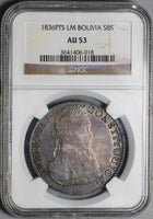 1836 NGC AU 53 Bolivia 8 Soles Bolivar Potosi Alpaca Silver Coin (22113001D)