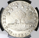 1838 NGC AU 58 Bolivia 8 Soles Bolivar Alpaca Silver Coin (22120201D)