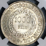 1900 NGC MS 64 Brazil 1000 Reis Discovery Commemorative Silver Coin 33K (18071401D)