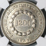 1837 NGC AU Brazil 1200 Reis Crown Silver Coin Rare 6K (23031802C)