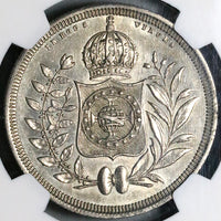 1837 NGC AU Brazil 1200 Reis Crown Silver Coin Rare 6K (23031802C)