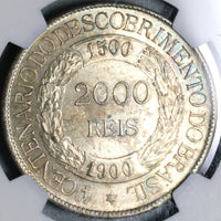 1900 NGC MS 63 Brazil 2000 Reis Discovery Silver Coin 20K Minted (21082801C)