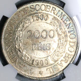 1900 NGC MS 63 Brazil 2000 Reis Discovery Silver Coin 20K Minted (21082801C)