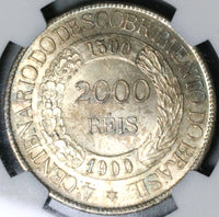 1900 NGC MS 63 Brazil 2000 Reis Discovery Silver Coin 20K Minted (21082801C)