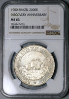 1900 NGC MS 63 Brazil 2000 Reis Discovery Silver Coin 20K Minted (21082801C)