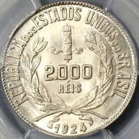 1924 PCGS MS 66+ BRAZIL 2000 Reis GEM BU Coin POP 1/0 (18073002C)