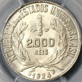 1924 PCGS MS 66+ BRAZIL 2000 Reis GEM BU Coin POP 1/0 (18073002C)