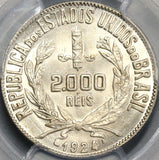 1924 PCGS MS 66+ BRAZIL 2000 Reis GEM BU Coin POP 1/0 (18073002C)