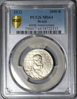 1932 PCGS MS 64 Brazil 2000 Reis Coin Discovery John III Silver Coin (20011302C)