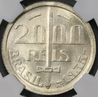 1935 NGC MS 66 Brazil 2000 Reis Duke of Caxias Silver Coin POP 11/5 (18082201C)