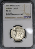 1935 NGC MS 66 Brazil 2000 Reis Duke of Caxias Silver Coin POP 11/5 (18082201C)