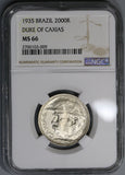 1935 NGC MS 66 Brazil 2000 Reis Duke of Caxias Silver Coin POP 11/5 (18082201C)