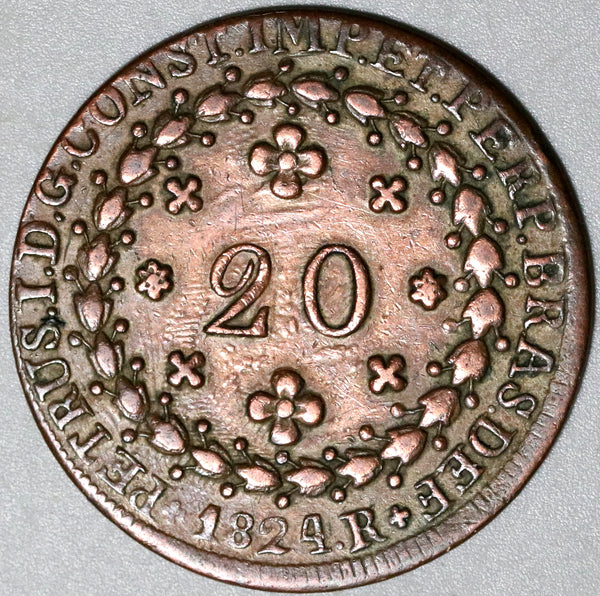 1824-R Brazil 20 Reis XF Rio Mint Die Clash Mint Error Coin (21060602R)