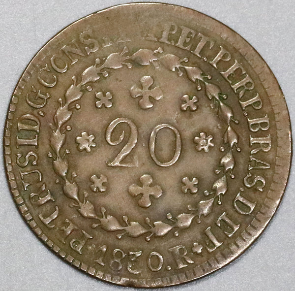 1830-R Brazil 20 Reis  Rio Mint Scarce Copper Coin (23120301R)