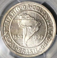 1932 PCGS MS 65  Brazil 400 Reis Colonization Commemorative Topographical Map Coins (22061002C)
