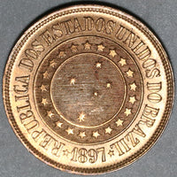 1897 Brazil 40 Reis UNC Red Coin (20041602R)
