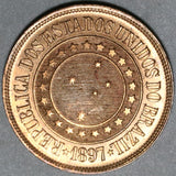1897 Brazil 40 Reis UNC Red Coin (20041602R)