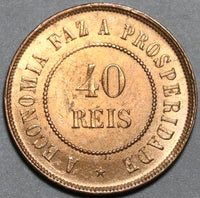1897 Brazil 40 Reis UNC Red Coin (20041602R)