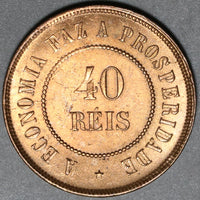 1897 Brazil 40 Reis UNC Red Coin (20041602R)