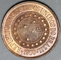 1900 Brazil 40 Reis UNC Red Brown Coin (20041604R)