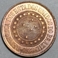 1900 Brazil 40 Reis UNC Red Brown Coin (20041604R)