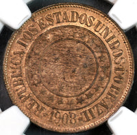 1908 NGC MS 63 Brazil 40 Reis Mint State Coin (19100802C)