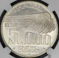1936 NGC MS 64 Brazil 5000 Reis Dumont Aviation Pioneer Silver Coin (21090701C)