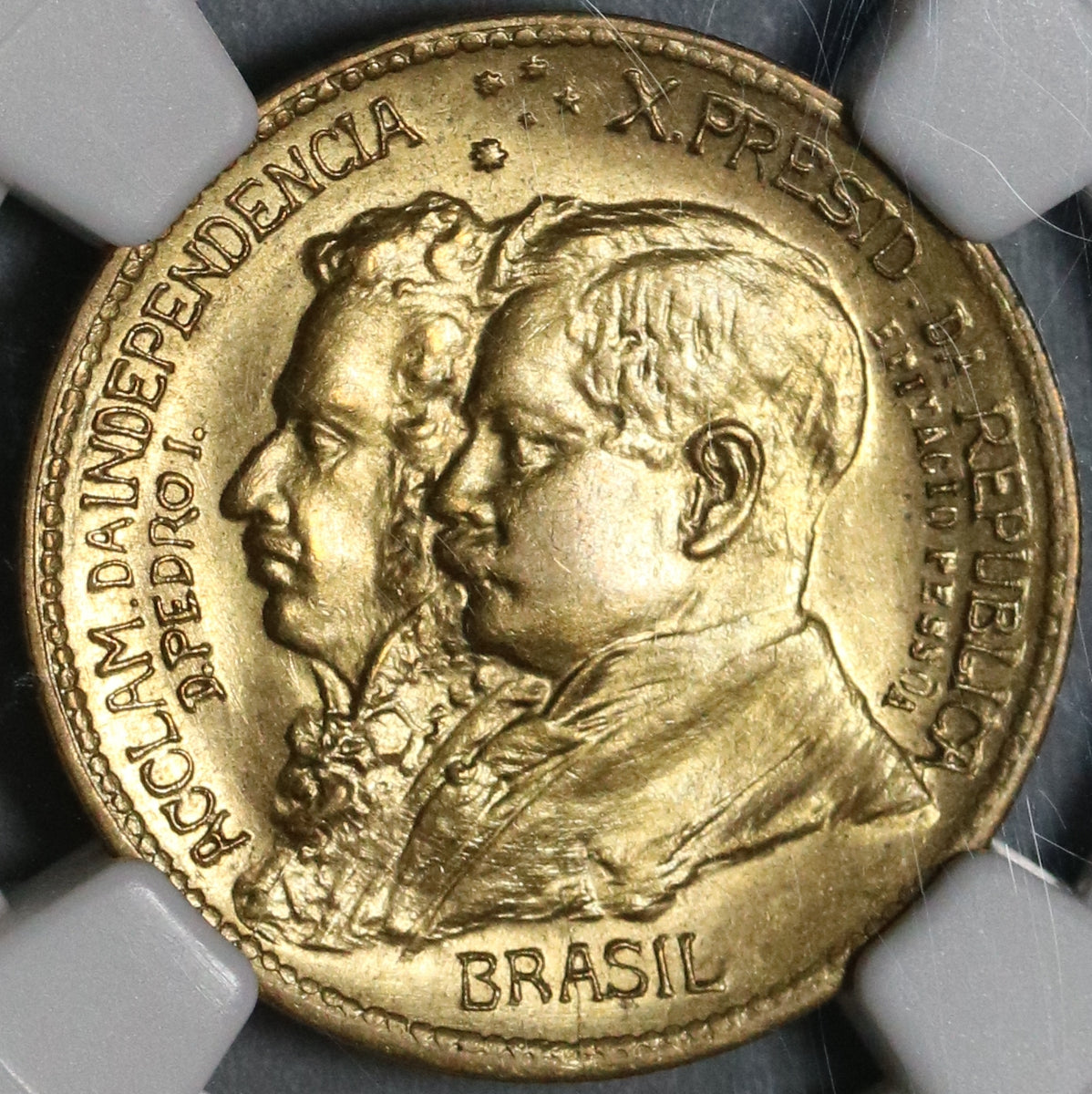 1922 ブラジル 500R銀貨　独立記念NGC MS64 1922 NGC MS 65 Brazil 500 Reis Independence Centennial