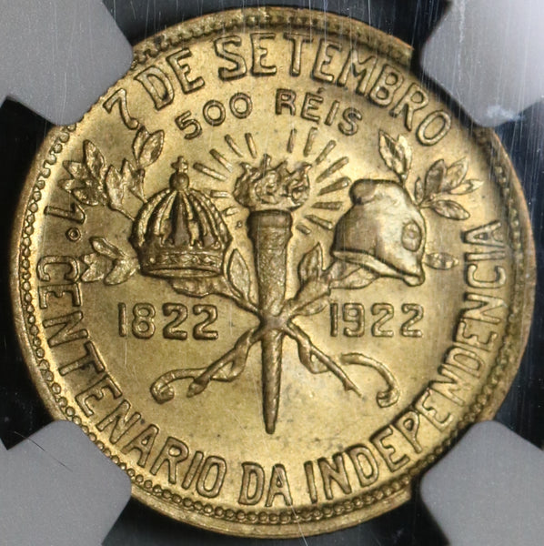 1922 ブラジル 500R銀貨　独立記念NGC MS64 1922 NGC MS 65 Brazil 500 Reis Independence Centennial