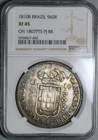 1810-B NGC XF 45 Brazil 960 Reis Overstruck Bolivia 8 Reales 1807 Coin (21072501C)