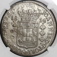 1814-B NGC XF Det Brazil 960 Reis Overstruck Peru 8 Reales 1805 Spain Colonial Coin (21011202C)