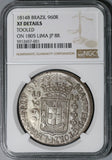 1814-B NGC XF Det Brazil 960 Reis Overstruck Peru 8 Reales 1805 Spain Colonial Coin (21011202C)