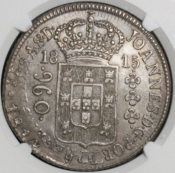 1815-R NGC AU 55 Brazil 960 Reis Overstruck Chile 8 Reales 1814-So Coin (21092401C)