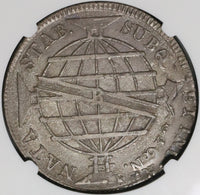 1815-R NGC AU 55 Brazil 960 Reis Overstruck Chile 8 Reales 1814-So Coin (21092401C)